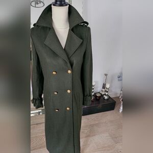 Army Green Women’s Double Breasted Long Coat Sz xs